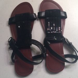 Black sequin sandals