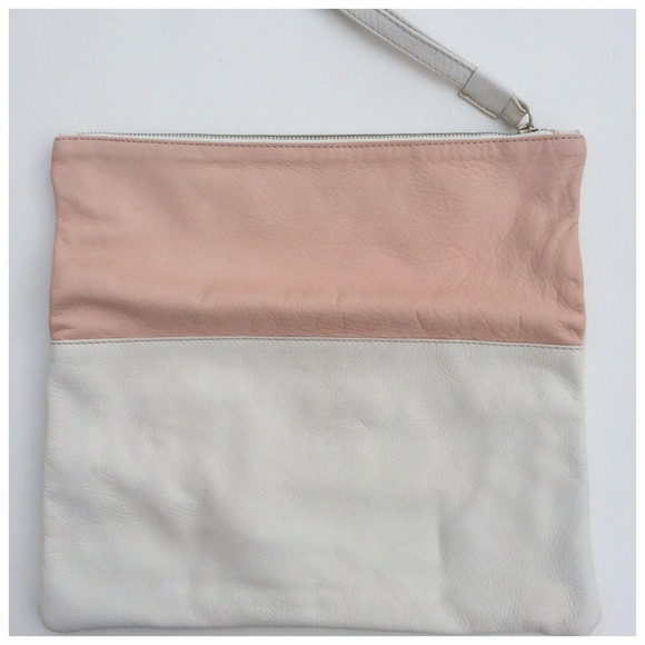 Pink & White Leather Zip Top Foldover Clutch - Picture 2 of 4
