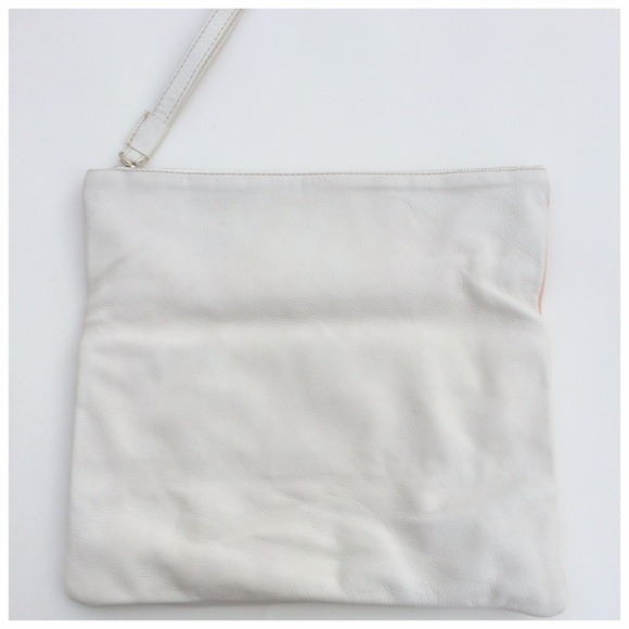 Pink & White Leather Zip Top Foldover Clutch - Picture 3 of 4