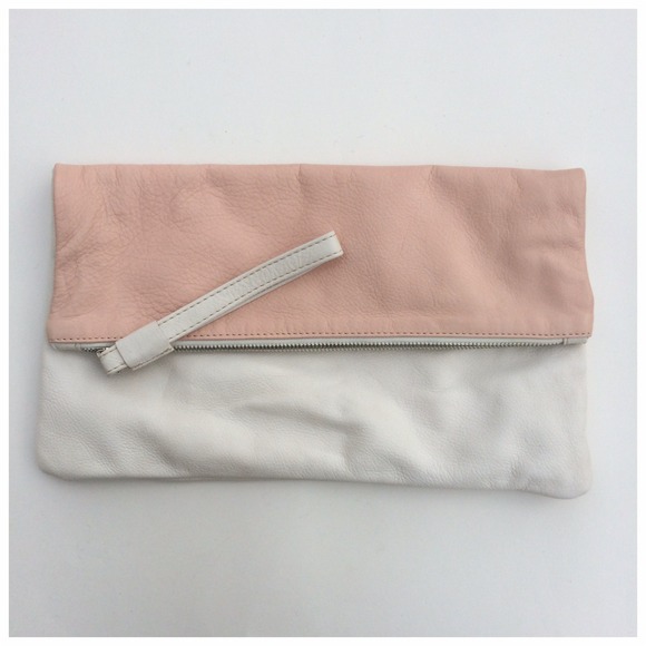 Pink & White Leather Zip Top Foldover Clutch - Picture 4 of 4