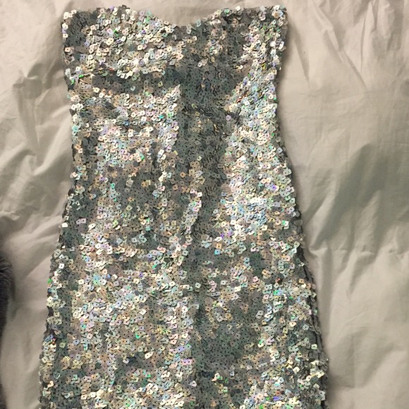 Silver sequin dress with sweetheart neckline