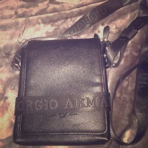 Black leather Georgio Armani cross body bag