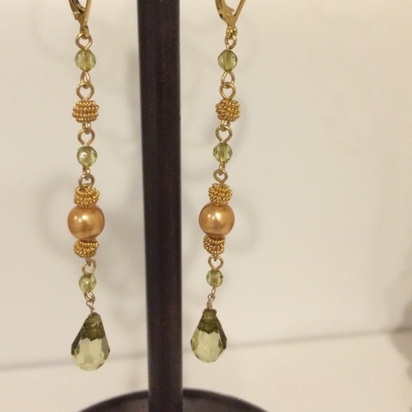 Gold and green drop earrings