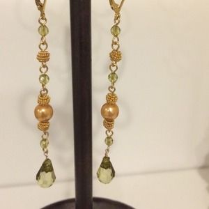 Gold and green drop earrings