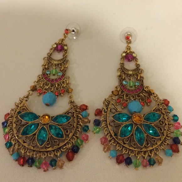 Oversized multicolor gold drop earrings