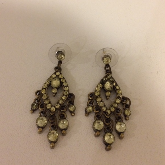 Green and bronze gold drop earrings