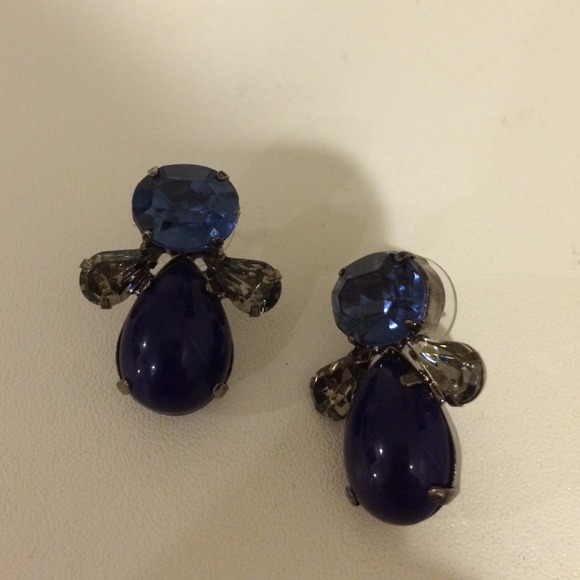 Blue and gunmetal stone earrings