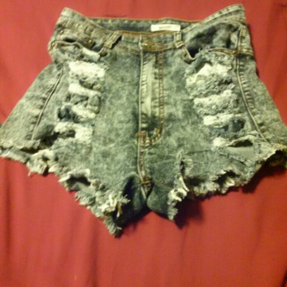 High waisted distressed shorts.