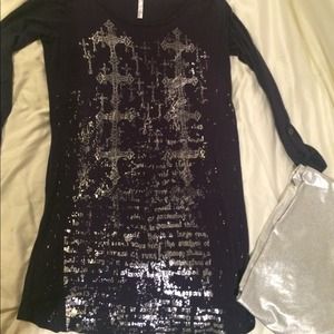 DESIGNER Adiktd navy blue shirt w silver writing