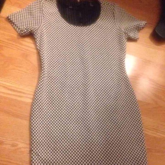 Faux leather trim checker mini dress