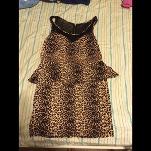 Sheer Leopard Plus Size Peplum Dress
