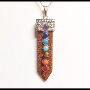 Glitter Brown Sunstone Chakra Pendant Necklace