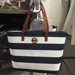 Authentic Michael Kors Navy White Striped tote