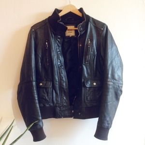 Bershka real leather jacket in black