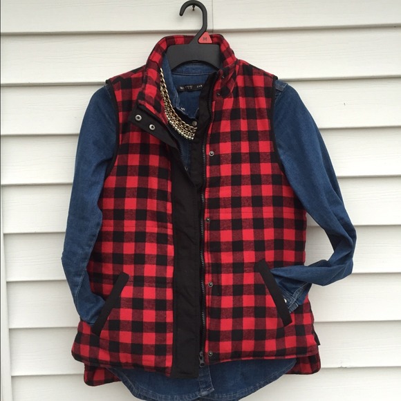 Buffalo plaid lined vest