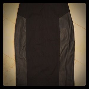 Black Faux Leather Panel Pencil Skirt