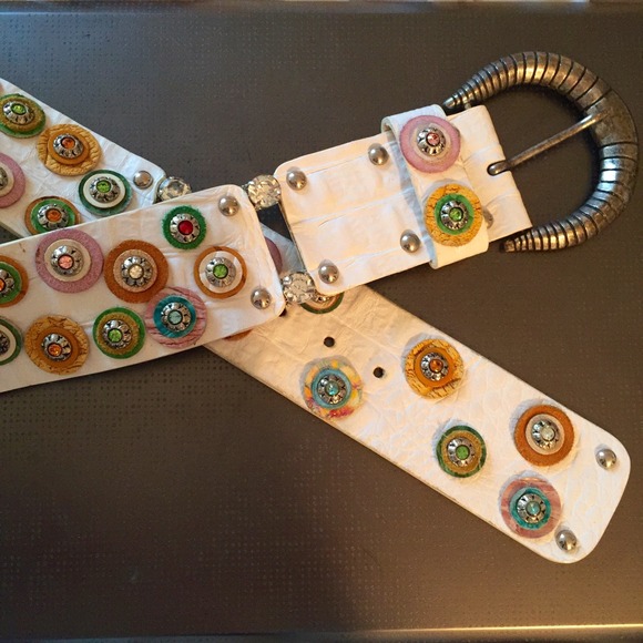 Leather Belt with Crystals by Nanni Italy.