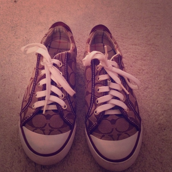 Purple and tan Coach shoes