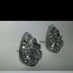 Handmade Silver Tear Drop Druzy Style Earrings
