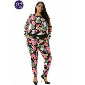 Plus Size Floral Print Jogger Set