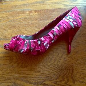 Fuschia floral satin heels