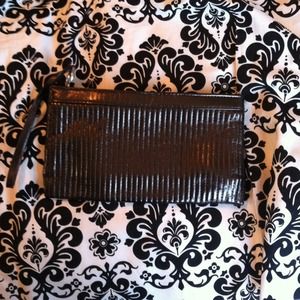 Brown metallic clutch with wristlet