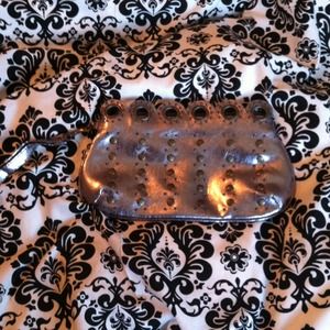 Purple metallic clutch wristlet