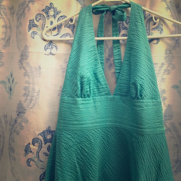 J. Crew turquoise seersucker halter dress size 2