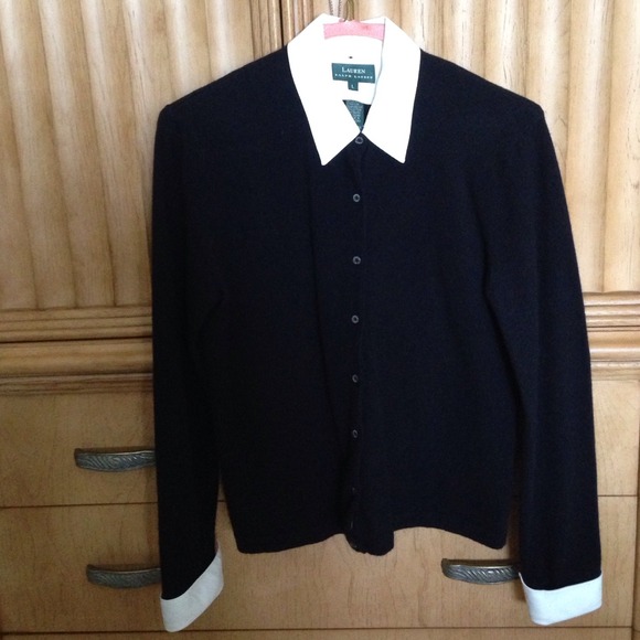 Ralph Lauren Sweaters - R.Lauren black sweater w white cuffs and collar