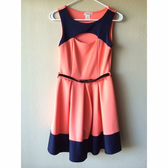Coral and Navy Blue Color Block Dress