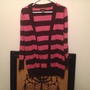 Pink & brown striped button down cardigan sweater
