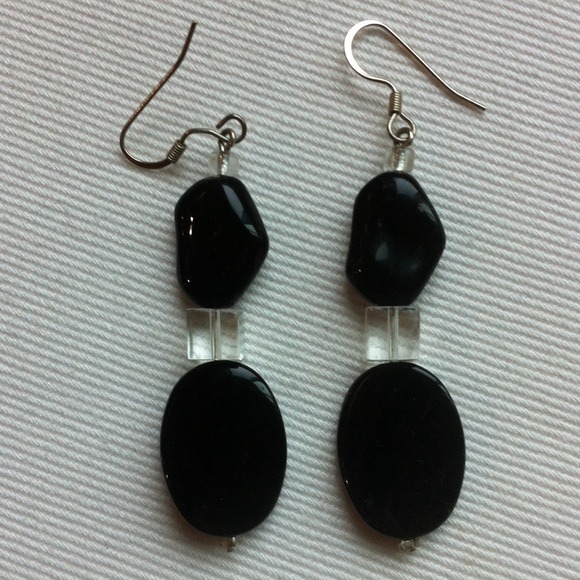 Black Bead Earrings with Sterling Posts