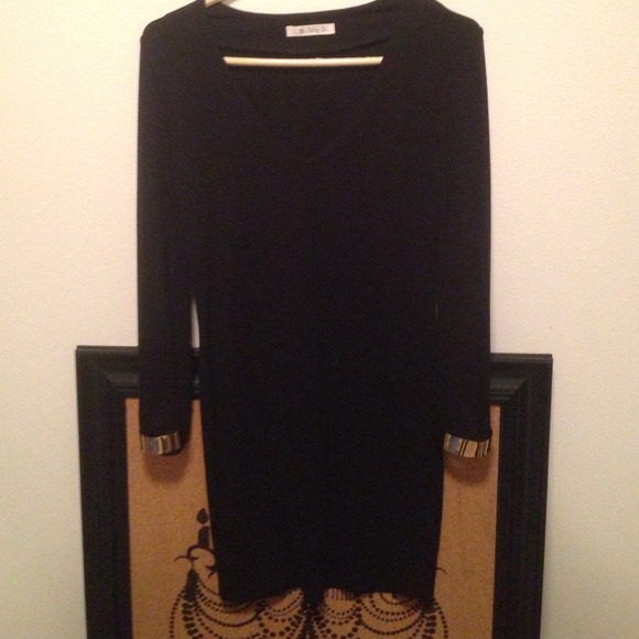 Black cocktail / party dress with gold cuffs
