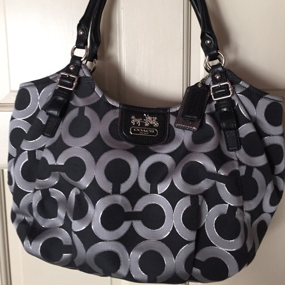 black coach purse with silver c's