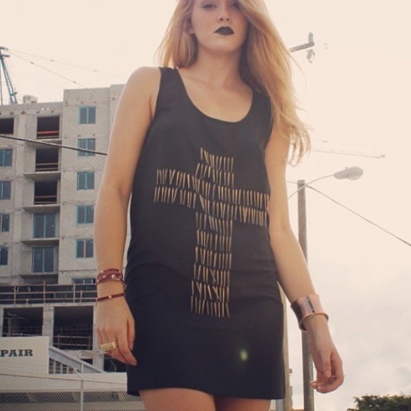 Black studded cross dress with cutout back