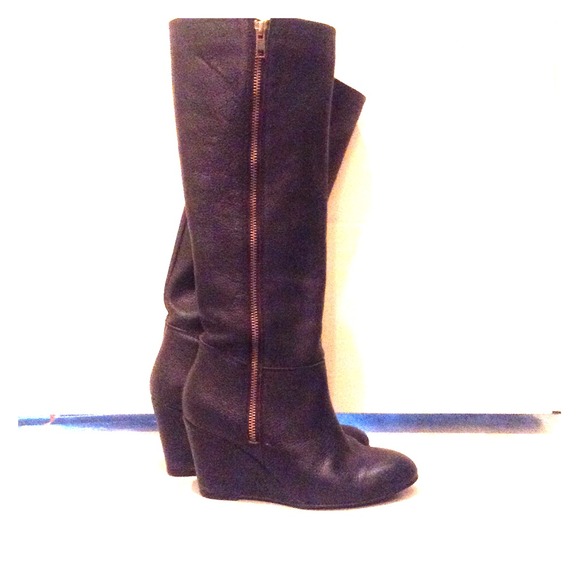 Black knee high wedge boots