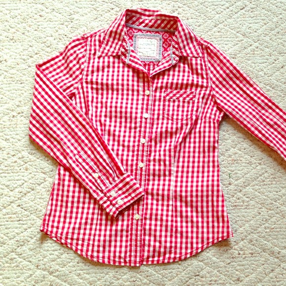 Button Up Western Style Shirt Checkered Print