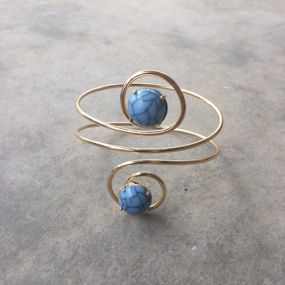 Turquoise & Gold Swirly Arm Cuff