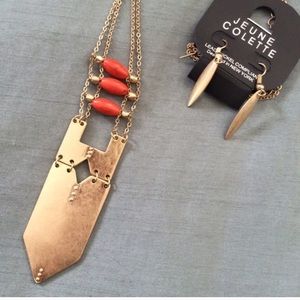 Aztec Bead Pendant LONG NECKLACE SET