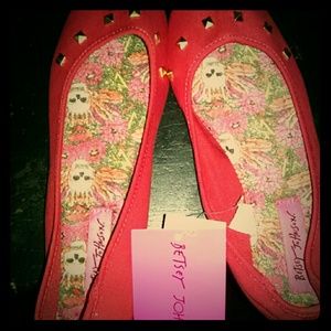Betsey Johnson red studded flats size 8 NWT