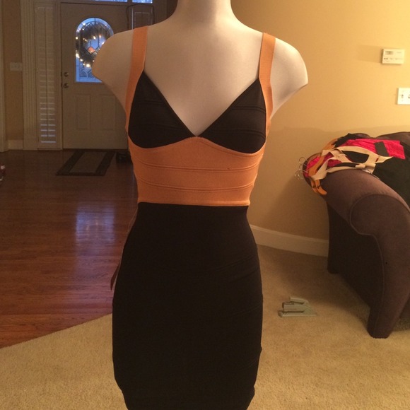 Bebe Black/Gold Bodycon Dress