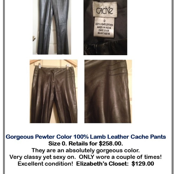 Pewter Color 100% Lamb Leather Cache Pants