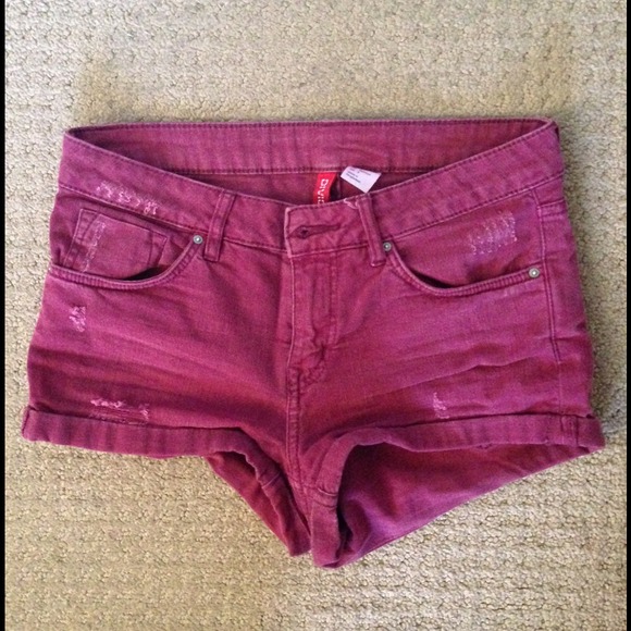 Maroon Distressed Shorts
