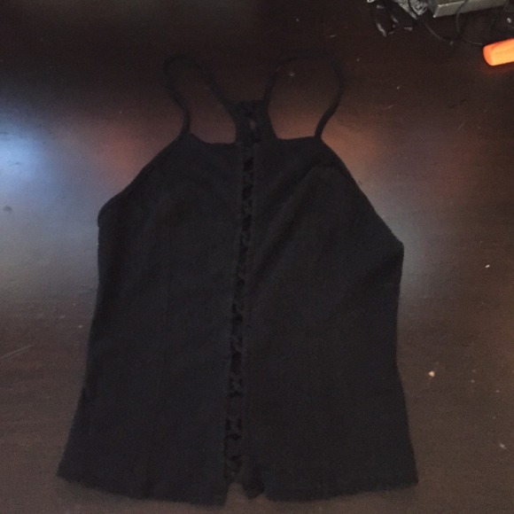 black crop top with crosses down the middle