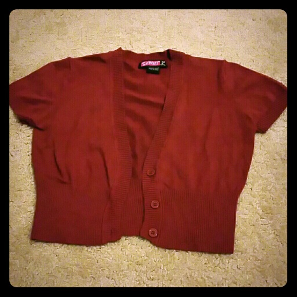 Cropped red cardigan