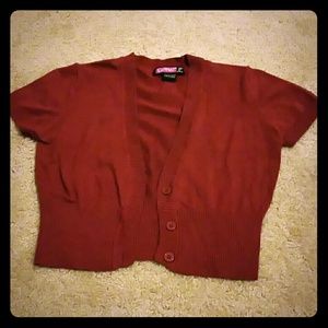 Cropped red cardigan