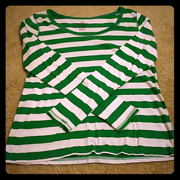 Teal and white striped long sleeve shirt