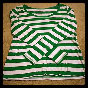 Teal and white striped long sleeve shirt