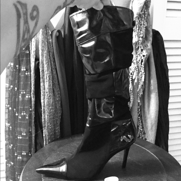 Suede and patent stiletto boots