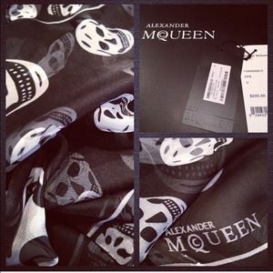 Alexander McQueen Skull Silk Chiffon Scarf Black